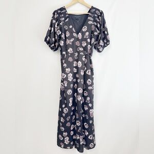 FRENCH CONNECTION Aleeya Womens Satin Long Wrap Dress In Black size 2